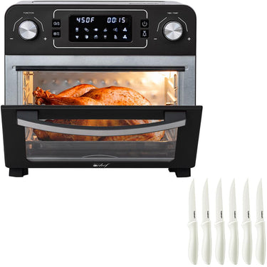 Deco Chef 24QT Stainless Steel Countertop Toaster Air Fryer Oven + 6-Pcs Knife Set White