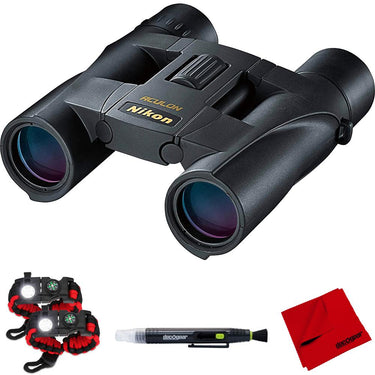 Nikon ACULON A30 10X25 Binoculars Black with Tactical Bracelet Bundle