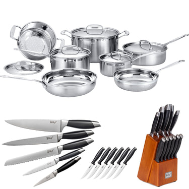 Deco Chef Stainless Steel Cookware 12 Piece Set + Bonus Deco Chef 12 Piece Knife Set