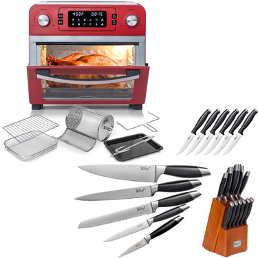 Deco Chef 24QT Countertop Toaster Air Fryer Oven, Red + Bonus Deco Chef 12-Piece Knife Set