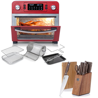 Deco Chef 24QT Countertop Toaster Air Fryer Oven, Red + Bonus Deco Chef 16 Piece Knife Set