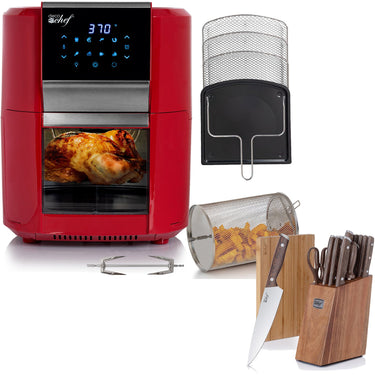 Deco Chef 12.7QT Digital Air Fryer Oven, Red + Bonus Deco Chef 16 Piece Knife Set