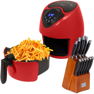 Deco Chef 3.7QT Electric Oil-Free Digital Air Fryer, Red + Deco Chef 12-Piece Knife Set