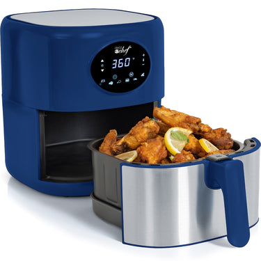 Deco Chef 3.7QT Digital Air Fryer + 6 Cooking Presets, Blue + Deco Chef 16-Piece Knife Set