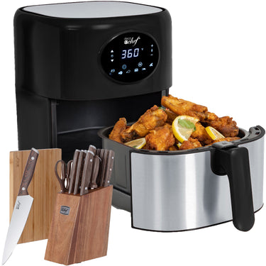 Deco Chef 3.7QT Digital Air Fryer, 6 Cooking Presets, Black + Deco Chef 16-Piece Knife Set