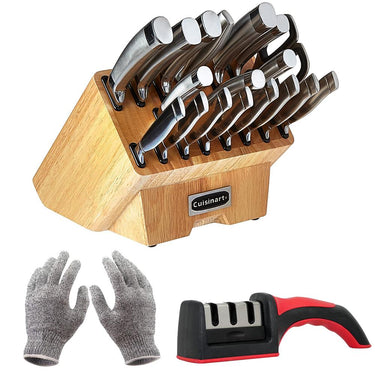 Cuisinart Normandy 19 PIece Cutlery Block Set Stainless Steel +Deco Knife Sharpener Bundle
