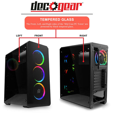 Deco Gear Mid-Tower PC Gaming Computer Case Full Glass and LED Lighting+Warranty