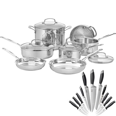 Cuisinart 77-11G Chef's Classic Stainless 11-Piece Cookware Set + Deco 12Pcs Knife Set