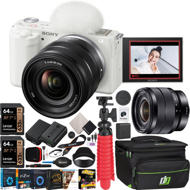 Sony ZV-E10 Mirrorless Alpha APS-C Vlog Camera Body + 10-18mm F4 Lens White Bundle