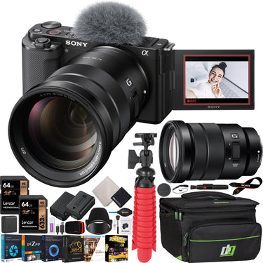 Sony ZV-E10 Mirrorless APS-C Vlog Camera Body + 18-105mm F4 G OSS Lens Black Bundle