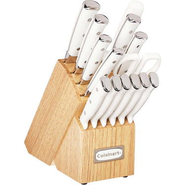 Cuisinart Triple Rivet 15-Piece Cutlery Set with Storage Block, White (C77WTR-15P)