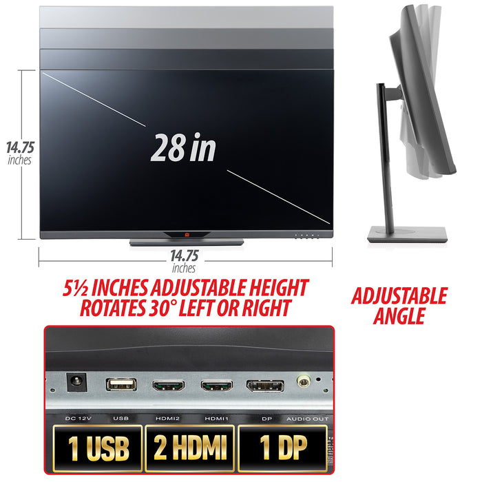 Deco Gear 28" 4K Ultrawide IPS Monitor, 60 Hz, 4 ms, 1 Billion Colors, 100% sRGB, 16:9