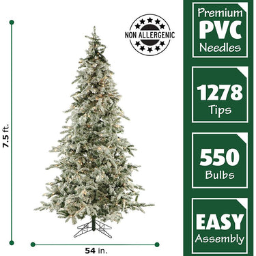 Fraser Hill Farm 7.5 Ft. Flocked Mountain Pine w/ Smart String Lighting Open Box