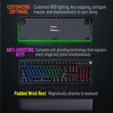 Deco Gear Mechanical RGB Keyboard Cherry MX Red Bundle with USB Microphone and Mousepad