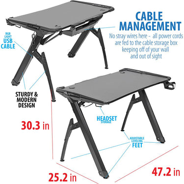 Deco Gear 47" LED Gaming Desk, Carbon Fiber Surface, Cable Management Open Box