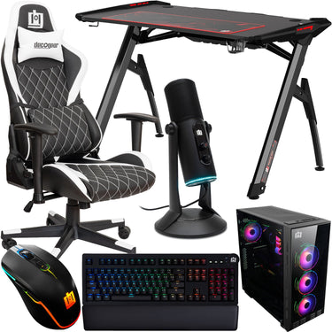 Deco Gear 47" LED Gaming Desk, with Gaming Chair, PC Case, RGB Mic, Mouse, and Keyboard