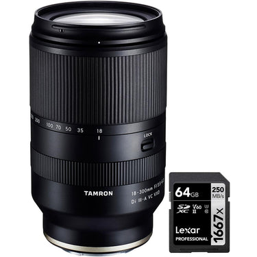 Tamron 18-300mm F3.5-6.3 Di III-A VC VXD Lens for Sony E-Mount APS-C + 64GB Card