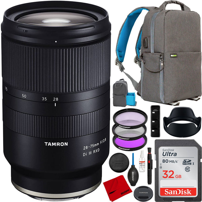 Tamron 28-75mm F2.8 Di III RXD A036 Full Frame Lens for Sony E-Mount Backpack Bundle