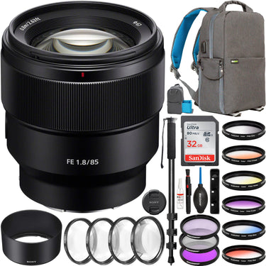 Sony FE 85mm F1.8 SEL85F18 E-mount Full Frame Prime Lens 67mm Filter Backpack Bundle