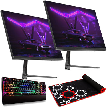 Deco Gear 25" Ultrawide LED Dual Monitors + Bonus Mechanical Keyboard, Extended Mouse Pad