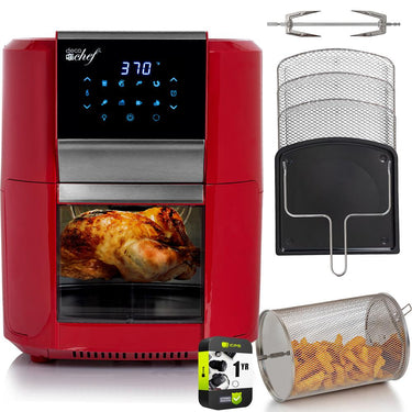 Deco Chef 12.7QT Digital Air Fryer Oven w/ 3 Rack Red + 1 Year Extended Warranty