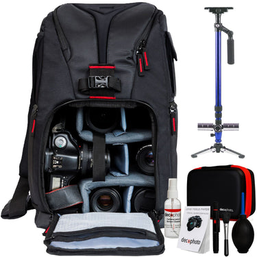 Deco Gear Drone/Camera Sling Backpack w/ 59" Stabilizer Tripod and Bonus Lens Cleaning Kit