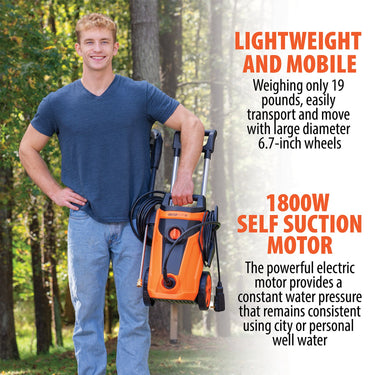 Deco Home 1800W Electric Pressure Washer with Auto Stop Water Gun, 4 Spray Nozzle Types