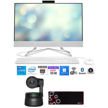 Hewlett Packard 24" All-in-One PC Desktop, Intel i5, 8GB/512GB SSD w/ AI Webcam Bundle