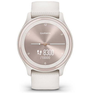 Garmin vivomove Sport Smart Hybrid Watch Ivory Case Silicone Band w/ Peach Gold Accents