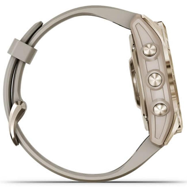 Garmin Fenix 7S Sapphire Solar Smartwatch - Cream Gold Titanium with Light Sand Band