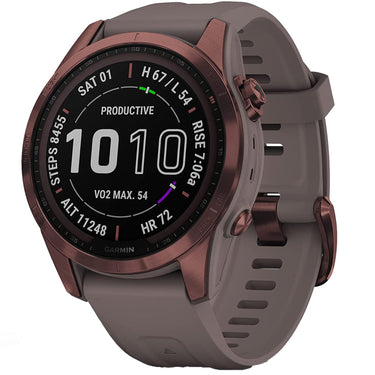 Garmin Fenix 7S Sapphire Solar Smartwatch - Dark Bronze Titanium with Shale Gray Band