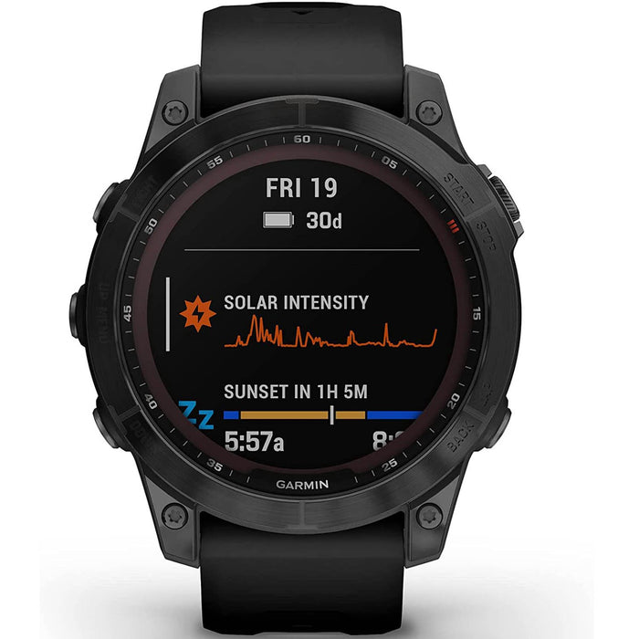 Garmin Fenix 7 Sapphire Solar Smartwatch - Black DLC Titanium with Black Band