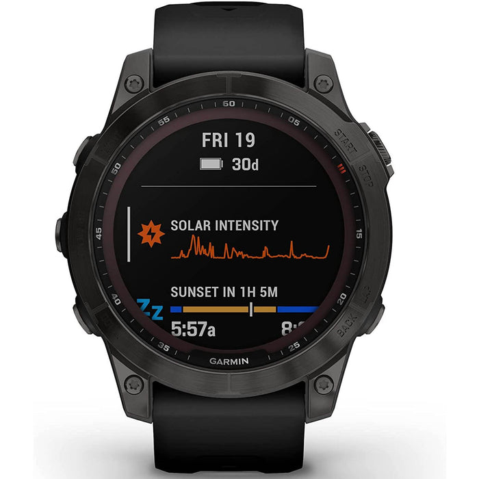 Garmin Fenix 7 Sapphire Solar Smartwatch - Carbon Gray DLC Titanium with Black Band
