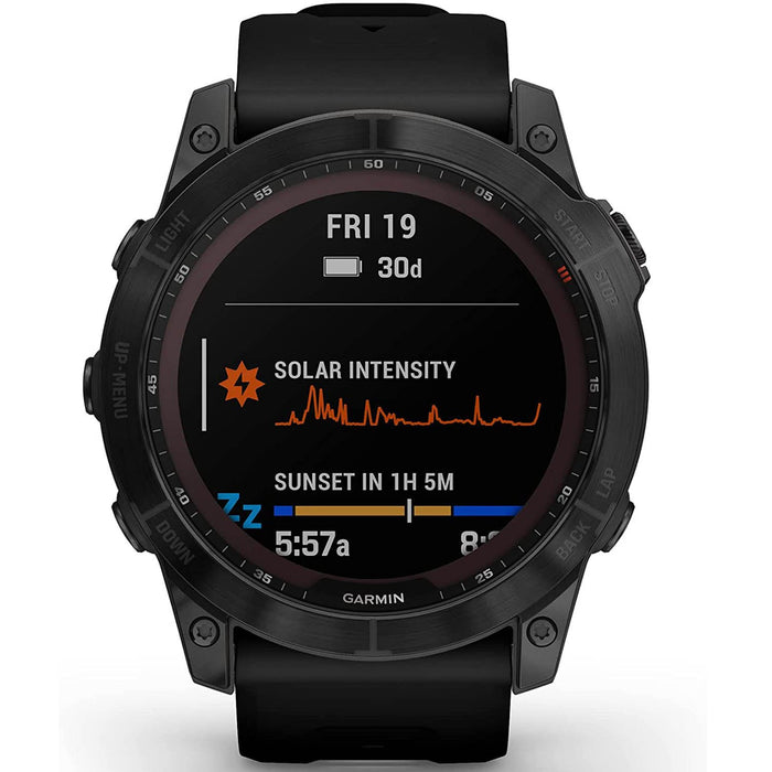Garmin Fenix 7X Sapphire Solar Smartwatch - Black DLC Titanium with Black Band