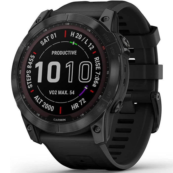 Garmin Fenix 7X Sapphire Solar Smartwatch - Black DLC Titanium with Black Band