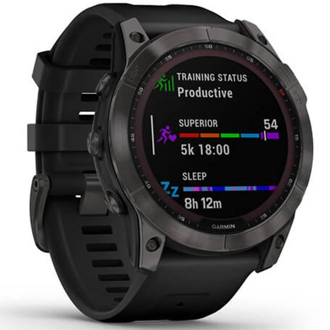 Garmin Fenix 7X Sapphire Solar Smartwatch - Carbon Gray DLC Titanium with Black Band