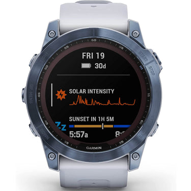 Garmin Fenix 7X Sapphire Solar Smartwatch - Mineral Blue Titanium with Whitestone Band