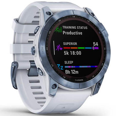 Garmin Fenix 7X Sapphire Solar Smartwatch - Mineral Blue Titanium with Whitestone Band