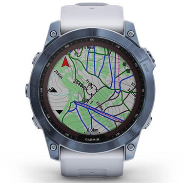 Garmin Fenix 7X Sapphire Solar Smartwatch - Mineral Blue Titanium with Whitestone Band