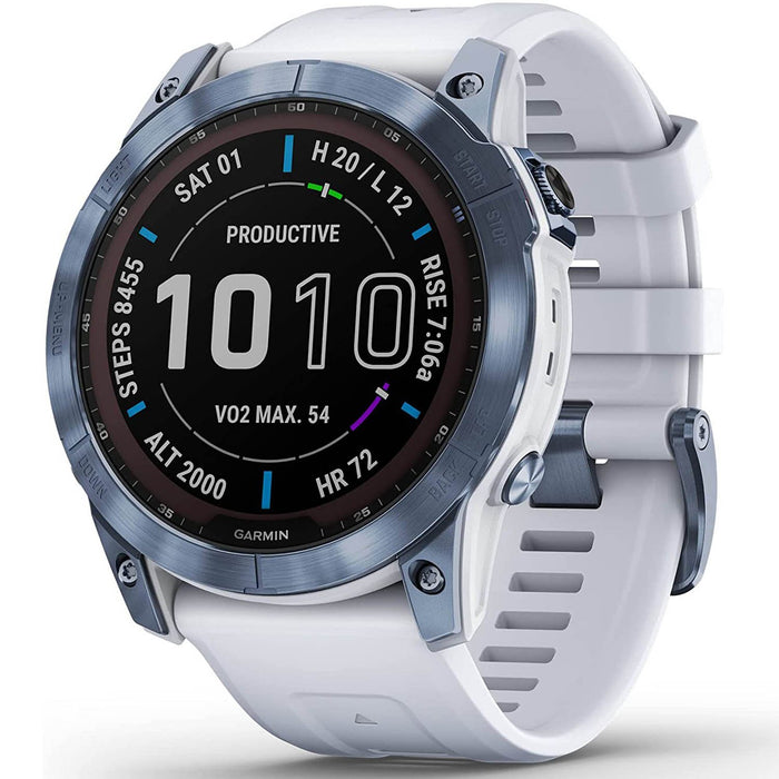 Garmin Fenix 7X Sapphire Solar Smartwatch - Mineral Blue Titanium with Whitestone Band