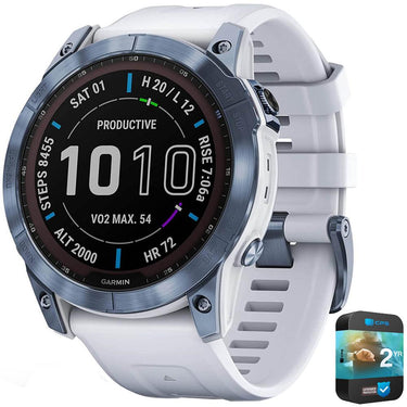Garmin Fenix 7X Sapphire Solar Smartwatch Blue w/ White Band + 2 Year Warranty