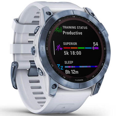 Garmin Fenix 7X Sapphire Solar Smartwatch Blue w/ White Band + 2 Year Warranty