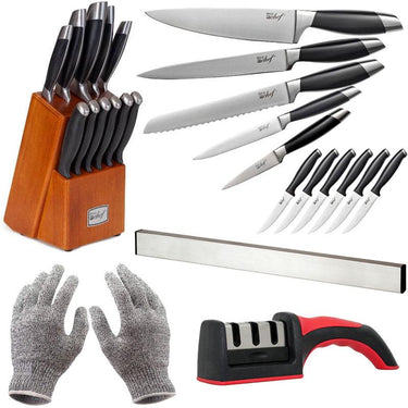 Deco Chef Gourmet 12pc Knife Set with Storage Block Bundle with Kitchen Essentials