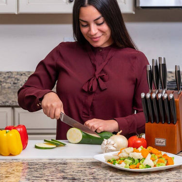 Deco Chef Gourmet 12pc Knife Set with Storage Block Bundle with Kitchen Essentials