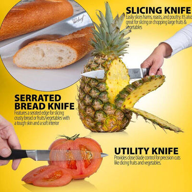 Deco Chef Gourmet 12pc Knife Set with Storage Block Bundle with Kitchen Essentials