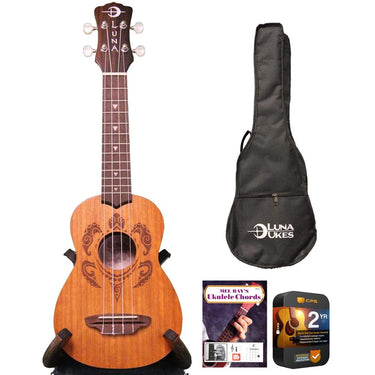 Luna Honu Tribal Turtle Soprano Ukulele Pack + 2 Year Extended Warranty Bundle