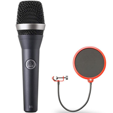 AKG D5 Professional Dynamic Stage Vocal Microphone + Universal Pop Filter Kit