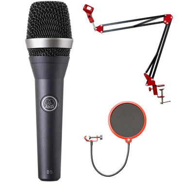 AKG D5 Professional Dynamic Stage Vocal Microphone + Pop Filter + Microphone Stand