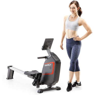 Marcy Foldable Regenerating Rowing Machine, Adjustable Resistance + Massage Gun Bundle