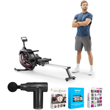 Marcy NS-6023RW Indoor Water Resistance Rowing Machine + Massage Gun Bundle